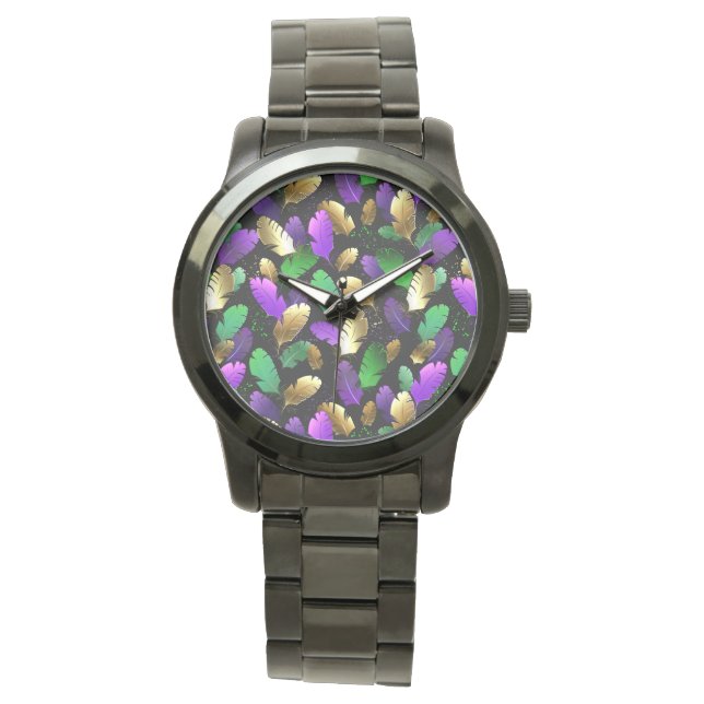 Seamless Pattern with Mardi Gras feathers Watch (Front)