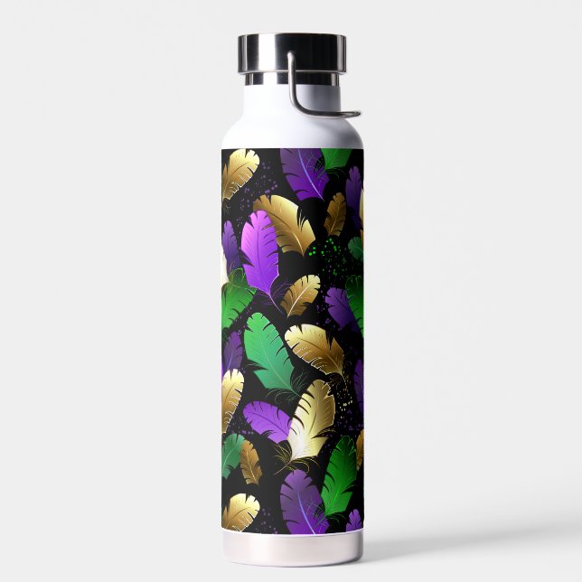Seamless Pattern with Mardi Gras feathers Water Bottle (Left)