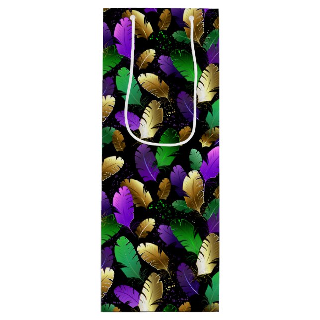 Seamless Pattern with Mardi Gras feathers Wine Gift Bag (Front)