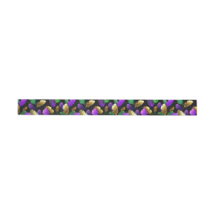Seamless Pattern with Mardi Gras feathers Wrap Around Label