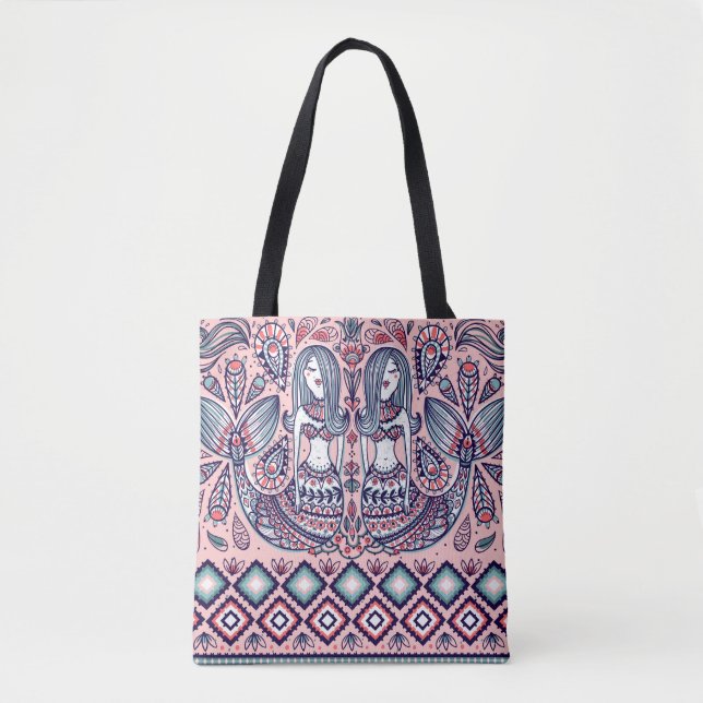 seamless pattern with mermaids and folk elements tote bag (Front)
