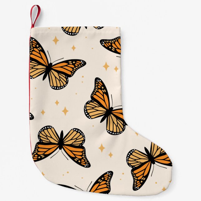 Seamless pattern with monarch butterflies. Contemp Small Christmas Stocking (Front)