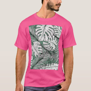 Seamless pattern with monstera line leaves T-Shirt