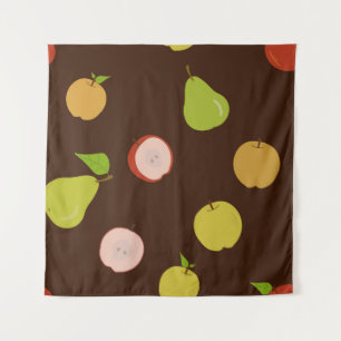 Seamless pattern with multi-colored apples and pea tapestry