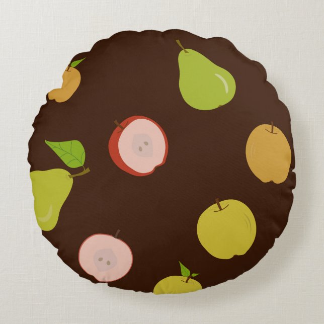 Seamless pattern with multi-coloured apples and pe round cushion (Front)