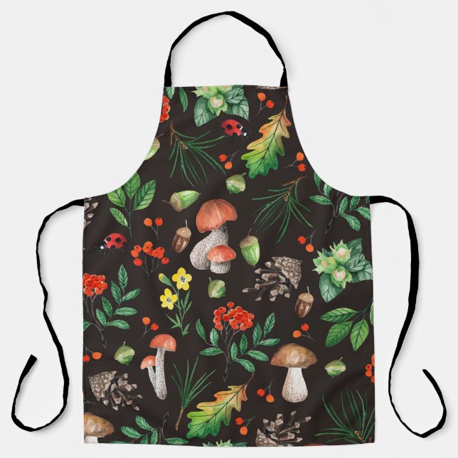 Seamless pattern with mushrooms,nuts,leaves,acorns apron (Front)