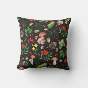 Seamless pattern with mushrooms,nuts,leaves,acorns cushion