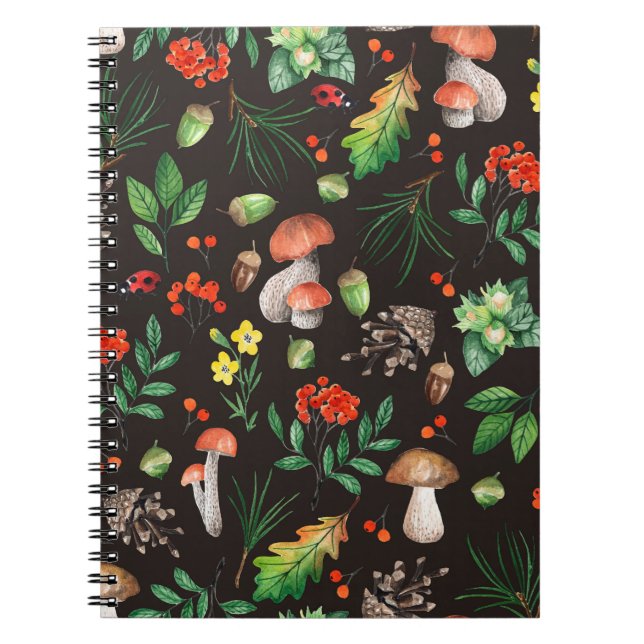 Seamless pattern with mushrooms,nuts,leaves,acorns notebook (Front)