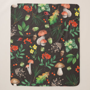 Seamless pattern with mushrooms,nuts,leaves,acorns sherpa blanket