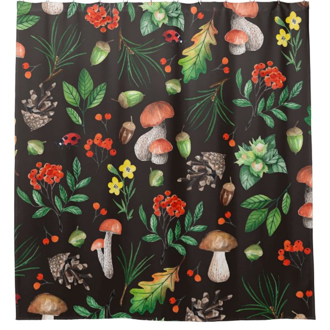 Seamless pattern with mushrooms,nuts,leaves,acorns shower curtain (Front)