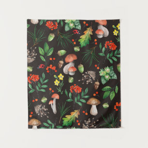 Seamless pattern with mushrooms,nuts,leaves,acorns tapestry