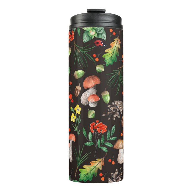 Seamless pattern with mushrooms,nuts,leaves,acorns thermal tumbler (Front)