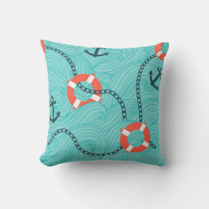 Seamless pattern with nautical attributes. Freehan Cushion