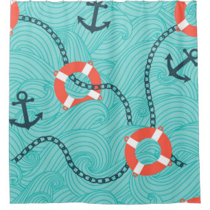 Seamless pattern with nautical attributes. Freehan Shower Curtain