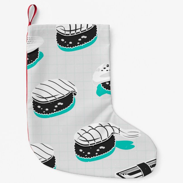 Seamless pattern with nigiri sushi small christmas stocking (Front)