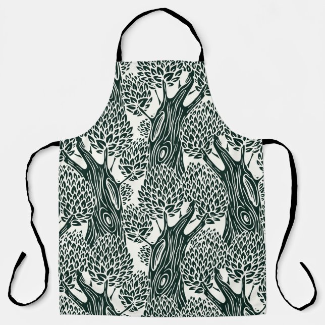  seamless pattern with old deciduous trees. Styliz Apron (Front)