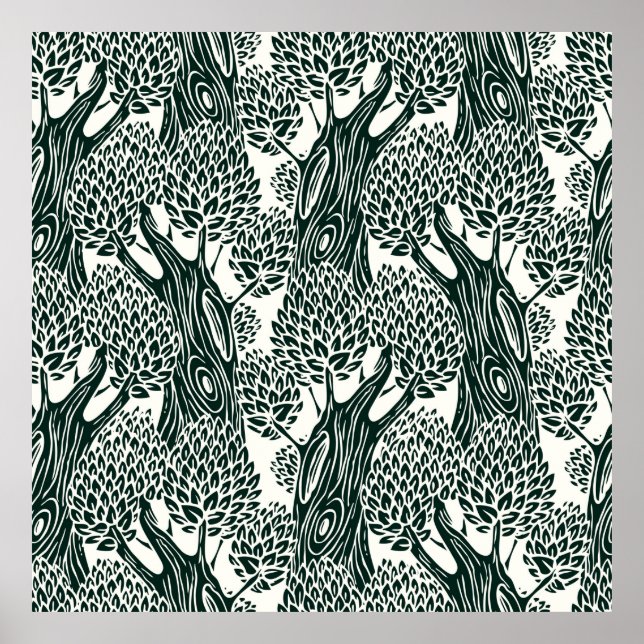  seamless pattern with old deciduous trees. Styliz Poster (Front)