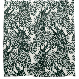 seamless pattern with old deciduous trees. Styliz Shower Curtain
