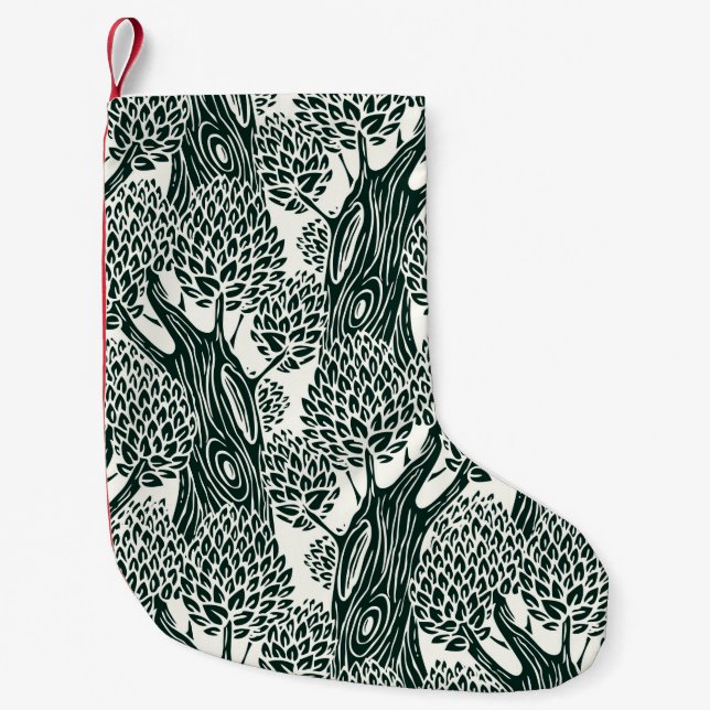  seamless pattern with old deciduous trees. Styliz Small Christmas Stocking (Front)
