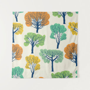 Seamless pattern with old trees tapestry