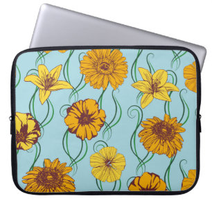 Seamless pattern with orange flowers of wild rose, laptop sleeve