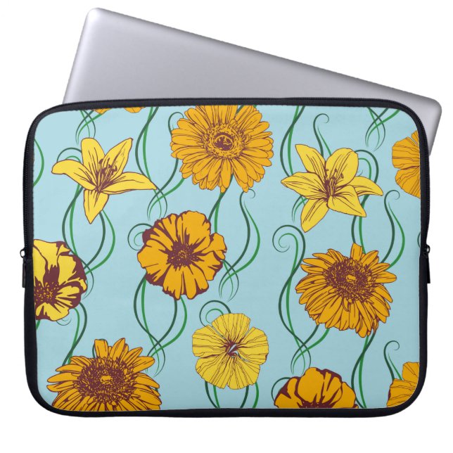 Seamless pattern with orange flowers of wild rose, laptop sleeve (Front)