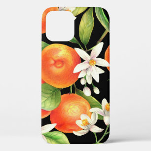 Seamless pattern with orange fruits, flowers and l iPhone 12 case