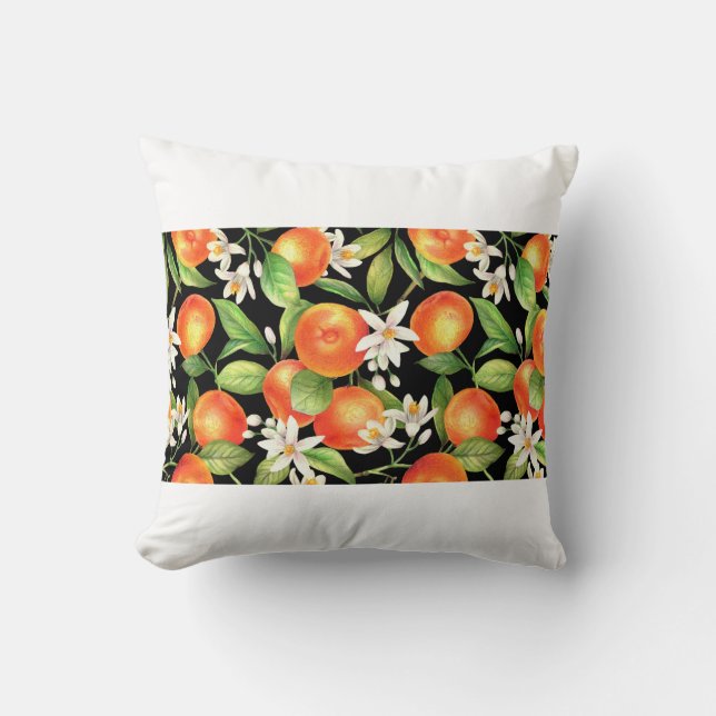 Seamless pattern with orange fruits, flowers and l cushion (Front)