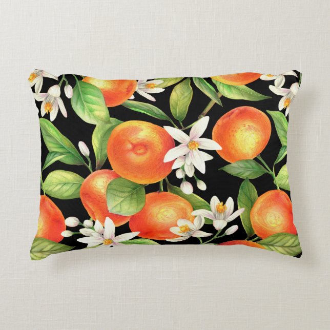 Seamless pattern with orange fruits, flowers and l decorative cushion (Front)