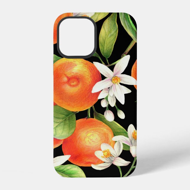 Seamless pattern with orange fruits, flowers and l iPhone case (Back)
