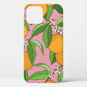 Seamless pattern with oranges,leaves,white flowers iPhone 12 case