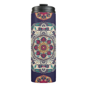 Seamless pattern with ornamental floral ethnic man thermal tumbler