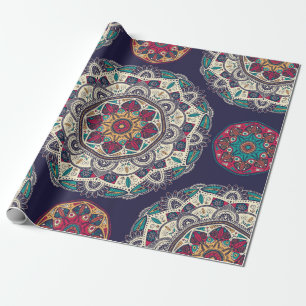 Seamless pattern with ornamental floral ethnic man wrapping paper