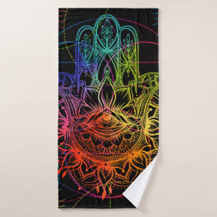 Seamless pattern with ornate hand drawn hamsa. Pop Bath Towel