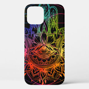 Seamless pattern with ornate hand drawn hamsa. Pop iPhone 12 Case