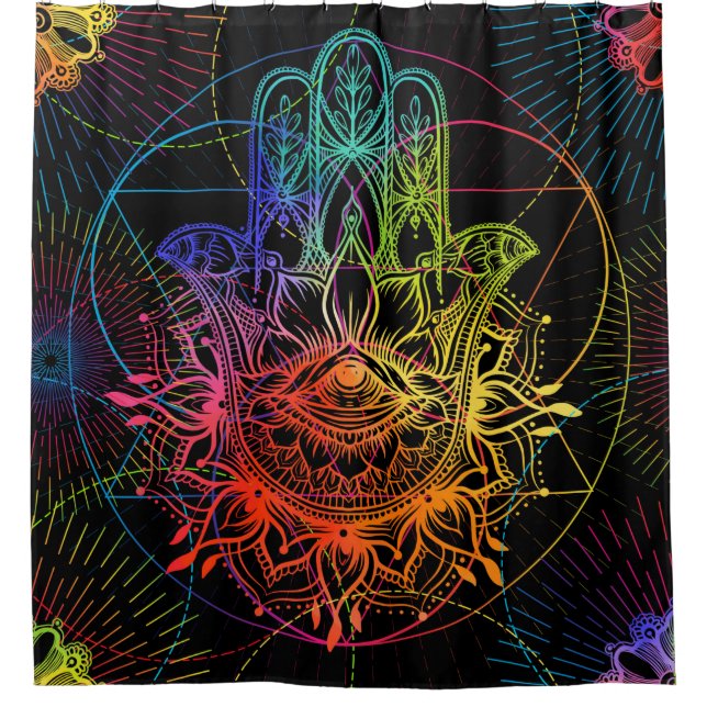 Seamless pattern with ornate hand drawn hamsa. Pop Shower Curtain (Front)