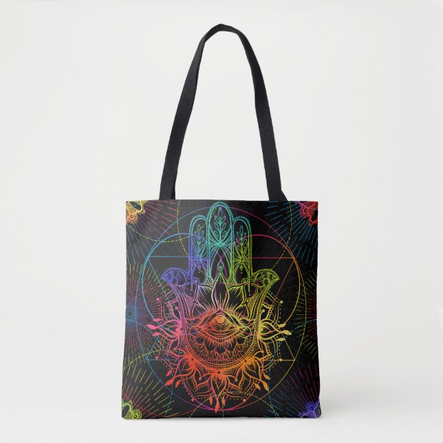 Seamless pattern with ornate hand drawn hamsa. Pop Tote Bag (Front)