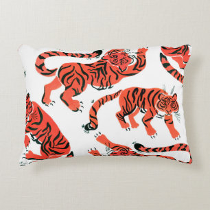 Seamless pattern with painted in gouache tigers in decorative cushion