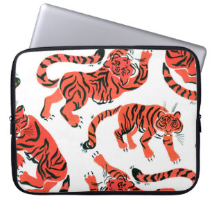 Seamless pattern with painted in gouache tigers in laptop sleeve
