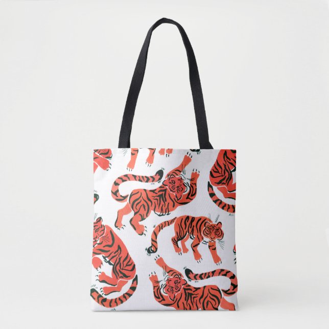 Seamless pattern with painted in gouache tigers in tote bag (Front)