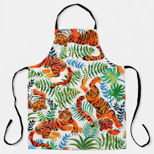 Seamless pattern with painted in watercolor tigers apron