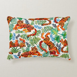 Seamless pattern with painted in watercolor tigers decorative cushion