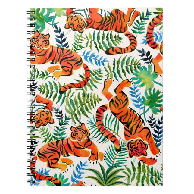 Seamless pattern with painted in watercolor tigers notebook (Front)