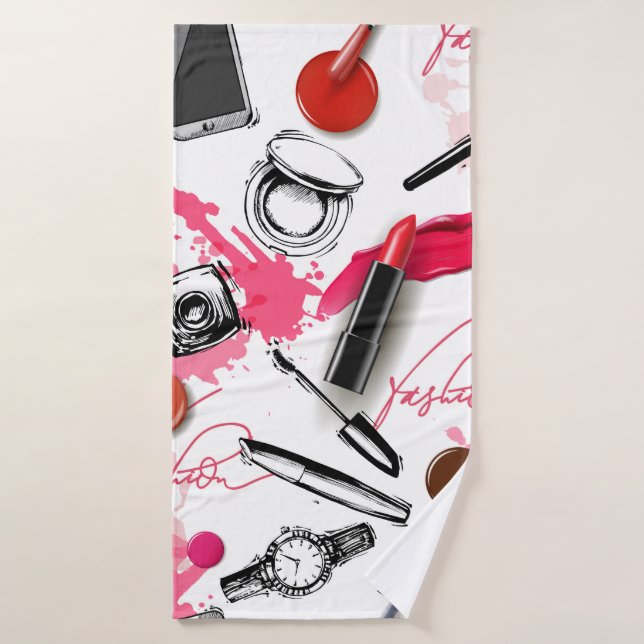 Seamless pattern with painted makeup bath towel (Bath Towel)