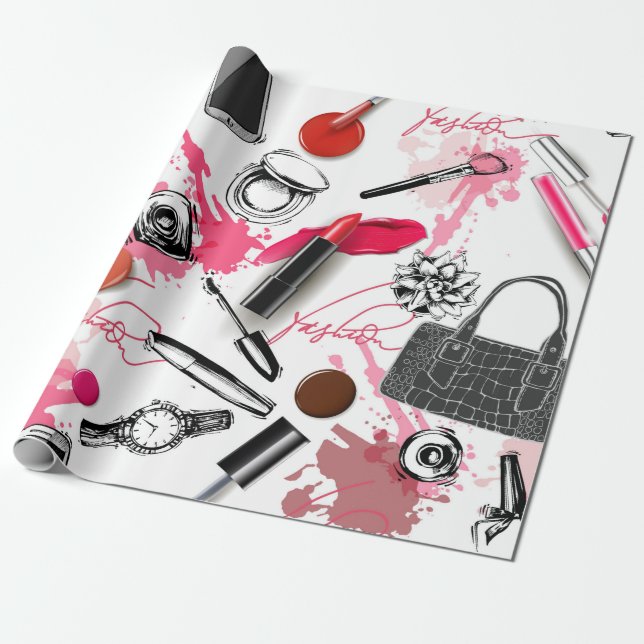 Seamless pattern with painted makeup wrapping paper (Unrolled)