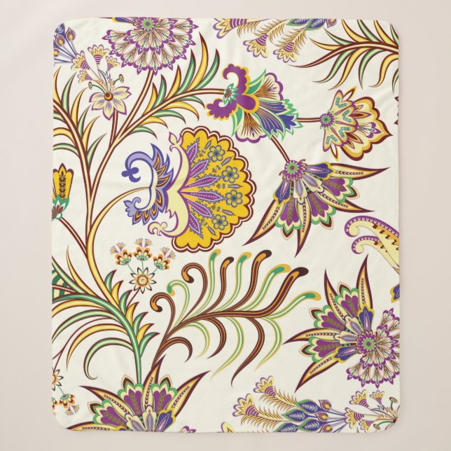 Seamless pattern with paisley floral sherpa blanket (Front)