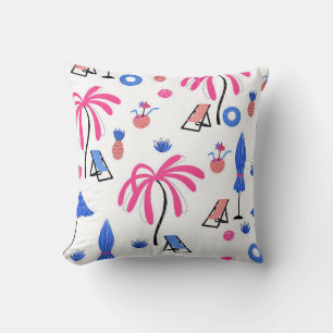 Seamless pattern with palm trees pineapples coconu cushion