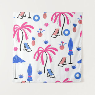 Seamless pattern with palm trees pineapples coconu tapestry