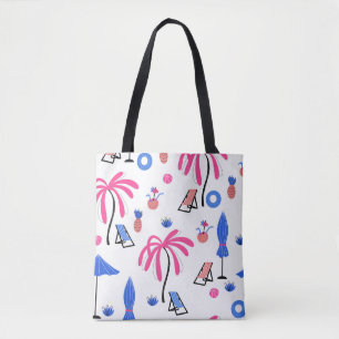 Seamless pattern with palm trees pineapples coconu tote bag