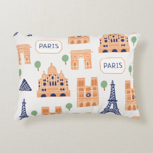 Seamless pattern with Parisian landmarks paris sig Decorative Cushion